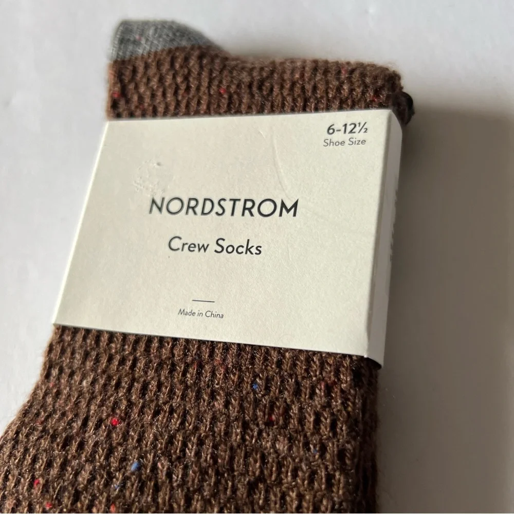 NORDSTROM MENS CREW SOCKS ACRYLIC/WOOL BLEND BITTER BROWN HEATHER OS NWT